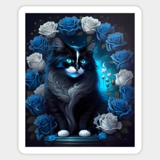 Cat with Roses - Modern digital art Sticker